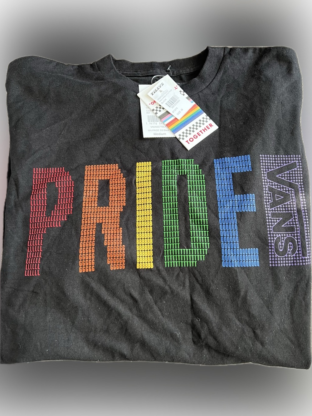 Vans Black Tee with Multicolor 'PRIDE' and LGBTQ Lettering
